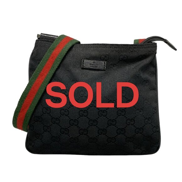 GUCCI GG Pattern, Shelly (Web)Black Green Red Jacquard Leather - 529-061525 - Picture 1 of 13